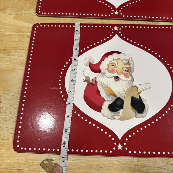 Pottery Barn Kids Santa Cork Placemats Red Christmas List Mouse Set X2 2015 GUC - Picture 9 of 9